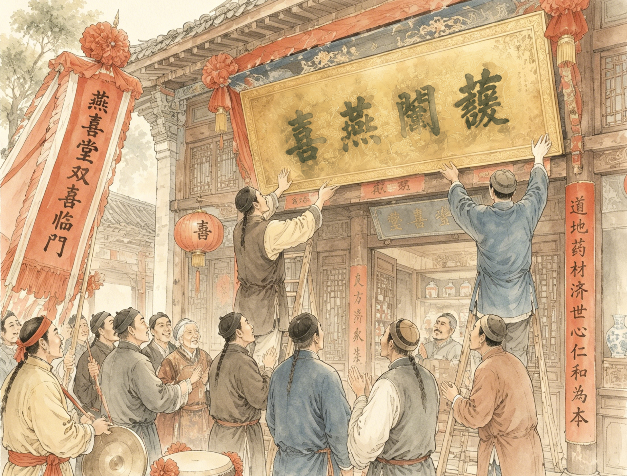 護闈燕喜匾额悬挂图